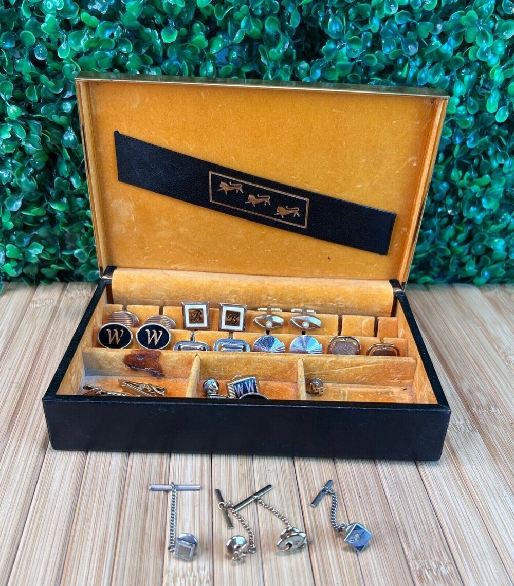 Vintage Cufflinks 7 Sets Swank Mens Jewelry Box Cuff Links Midcentury Retro
